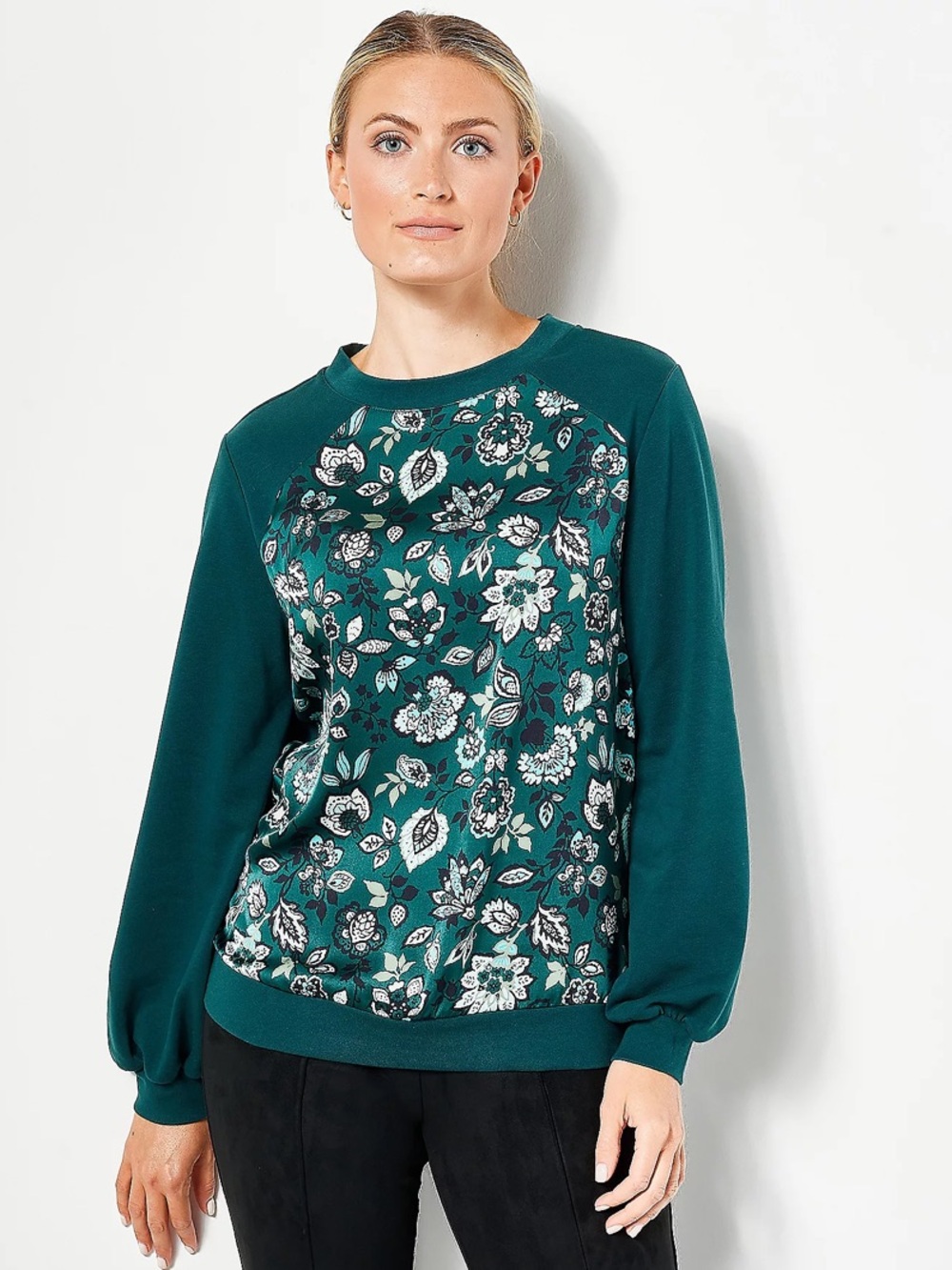 J by Jason Wu EverGreen Floral Crew Neck Sweatshirt Pullover SZ Medium